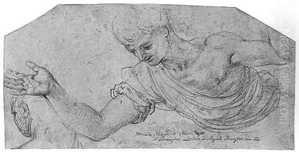 A Youth with his Arms outstretched looking down, with a profile study - view 1
