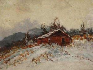A Winter Landscape With A Log Cabin by Frantisek Ladislav Soukup