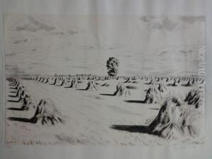 [meules Dans Un Champ, Grand Arbre A L'horizon]. 1946. by Louis Joseph Soulas