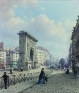 Vue Animee De La Porte Saint-denis by Mathieu Eugene Edouard Soules