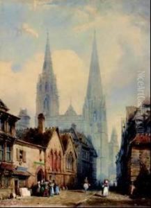 Vue Animee De La Cathedrale De Chartres by Mathieu Eugene Edouard Soules