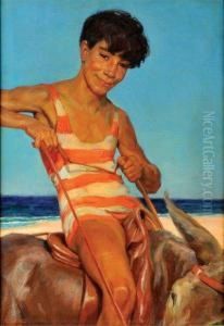 Rapaz Montando Burro Na Praia by Adriano Sousa Lopes