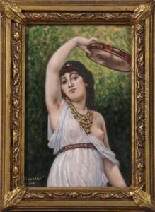 A Young Diaphanously-clad Gypsy Girl Tambourine Player by Alexandre Soustre