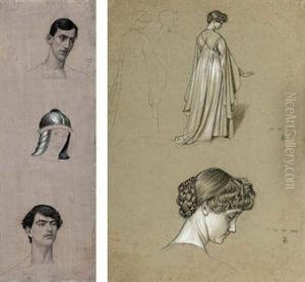 Studies For A Female Figure; And Head Studies Of A Man (bothillustrated) - view 1