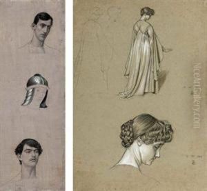 Studies For A Female Figure; And Head Studies Of A Man (bothillustrated) by Joseph Edward Southall
