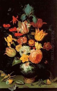 Chinese Glass with flowers, shells and insects by Balthasar Van Der Ast