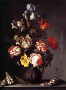 Flowers in a Vase with Shells and Insects
