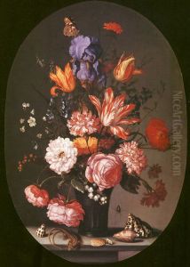 Flowers in a Glass Vase by Balthasar Van Der Ast