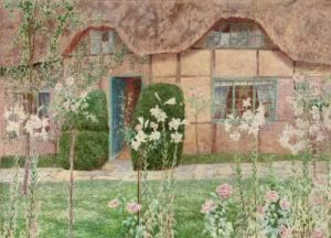 A Thatched Cottage With Arum Lilies And Roses by John George Sowerby