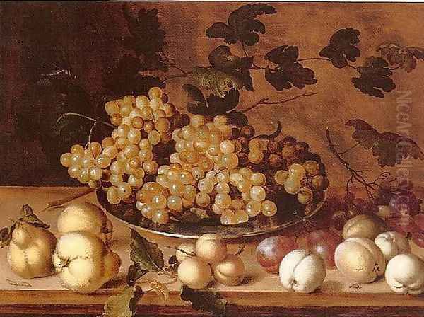 Still-life, Peaches, plums, pears and grapes - view 1