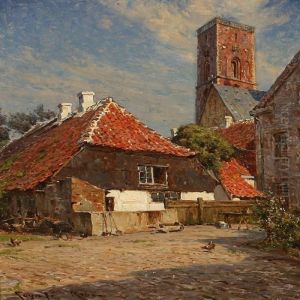 Houses At Ribe Cathedral, Denmark by Carl Martin Soya-Jensen