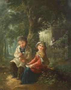 Koppel Kinderen Etend Voor Eenhoeve In Het Bos by Paul Constant Soyer