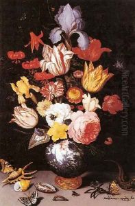 Flower Still-Life with Shell and Insects by Balthasar Van Der Ast