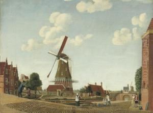 The Windmill 'the Kraay' On The Bulwark 'sloterdijk', Amsterdam by Jan Spaan