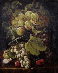 Peaches With Grapes And Cherries On A Stoneledge by Bartolomeo Castelli Spadino