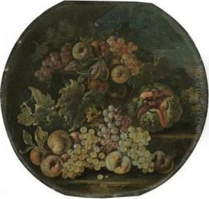 Still Life With Grapes, Apples, A Watermelon And Other Fruitsaranged Over Some Stone Steps