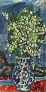 Lilies Of The Valley In A Colourful Jug by Vaclav Spala