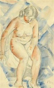 A Sitting Female Nude by Vaclav Spala