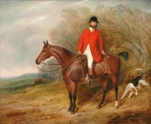 A Hunterwith A Hound In A Wooded Landscape by Charles Bilger Spalding