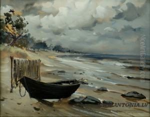 The Boat In Jurmala by Arnolds Spalvins
