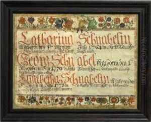 Watercolor Fraktur Birth Letter For Catharina, George, Elisabetha, Andreas, Jacob And Matthias Schnabel