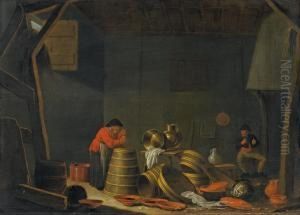 Interieur Einesbauernhauses Mit Butternder Bauerin by Jan Spanjaert