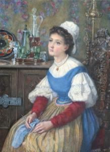 Jeune Femme Pensive Au Tricot