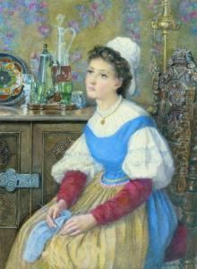 Jeune Femme Tricotant En Costume Traditionnel by Catherine Adelaide Sparkes