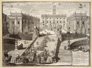 Views Of The Capitoline Hill, St. Maria Maggiore, The Interior And The Exterior Of St. Peter's Basilica In The Vatican And The Palazzo Della Curia by Alessandro Specchi