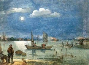 Fishermen By Moonlight 1620s by Hendrick Avercamp