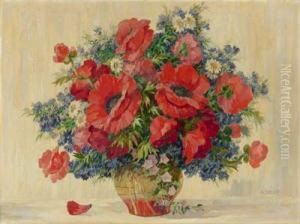 Sommerstraus Mit Kornblumen, Klatschmohn Undmargeriten by Ernst Christian Specht
