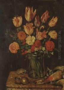 Fleurs, Grenouille Et Oiseau by Michel Joseph Speeckaert