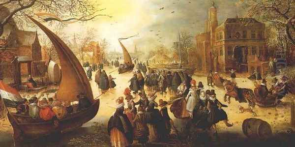 Landscape with Frozen Canal, Skaters and Ice Boats - view 1