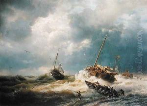 Ships in a Storm on the Dutch Coast 1854 by Andreas Achenbach