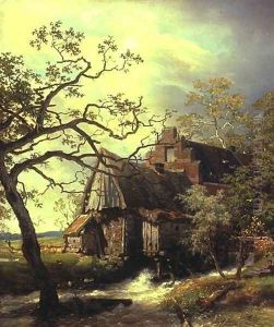 Mill on the river, landscape with watermill by Andreas Achenbach