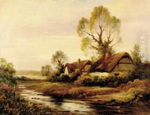 Thatched Cottage By The River by Augustus Spencer