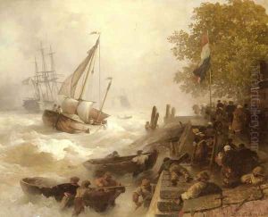 Hafeneinfahrt Bei Rauher See (Return To Harbour In Rough Seas) by Andreas Achenbach