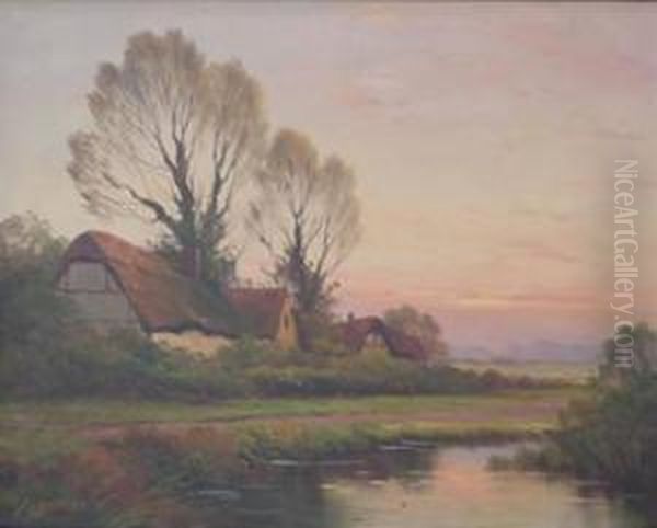 Thatched House At Sunset - view 1