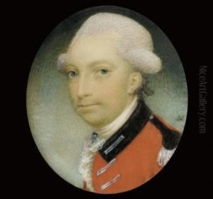 An Officer Of The 16th Light Dragoons, In Scarlet Coat With Black Facings And Silver Lace, Powdered Hair by Gervase Spencer