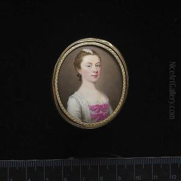 A Lady, Wearing White Dress With Frilled Trim, Two Large Pink Ribbon Bows On Her Corsage, Decoration In Her Hair, Tied Back With A Black Ribbon. - view 1