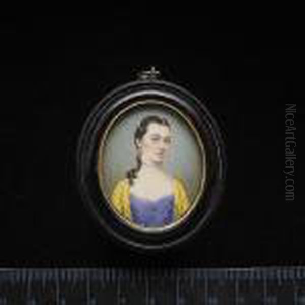 A Young Lady, Wearing Mauve Dress With White Underslip, Yellow Open-robe With Pale Blue Trim, Drop Pearl Earring, Pearl Choker And Further Strands Of Pearls In Her Dark Hair Falling Over Her Right Shoulder. - view 1
