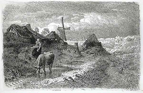 Dutch Landscape With Woman And Cow - view 1