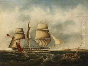 Frigate Entering A Harbor by Richard Barnett Spencer