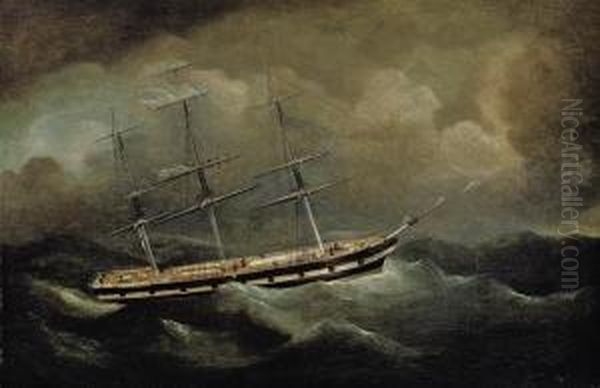 A Merchantman Riding Out A Gale - view 1