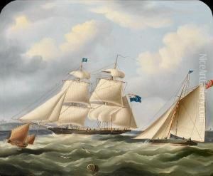 A Royal Navy Brig And Other Shipping Off Dover by Richard Barnett Spencer