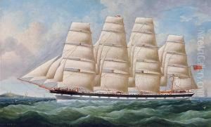 The British Four-master Vanduara At Sea Underfull Sail by William Barnett Spencer