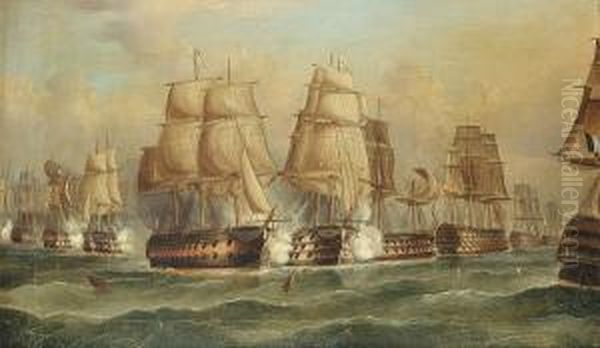 The Battle Of Trafalgar, A Set Of Four, Comprising: (i) The Start Of The Action, With "victory" Breaking The Enemy Line - view 1