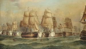 The Battle Of Trafalgar, A Set Of Four, Comprising: (i) The Start Of The Action, With "victory" Breaking The Enemy Line by William Barnett Spencer