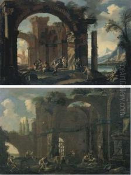 Rovine Classiche Con Figure E Castello In Lontananza - view 1