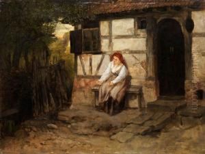 Bauerin Vor Dem Haus Sitzend by Johann Sperl